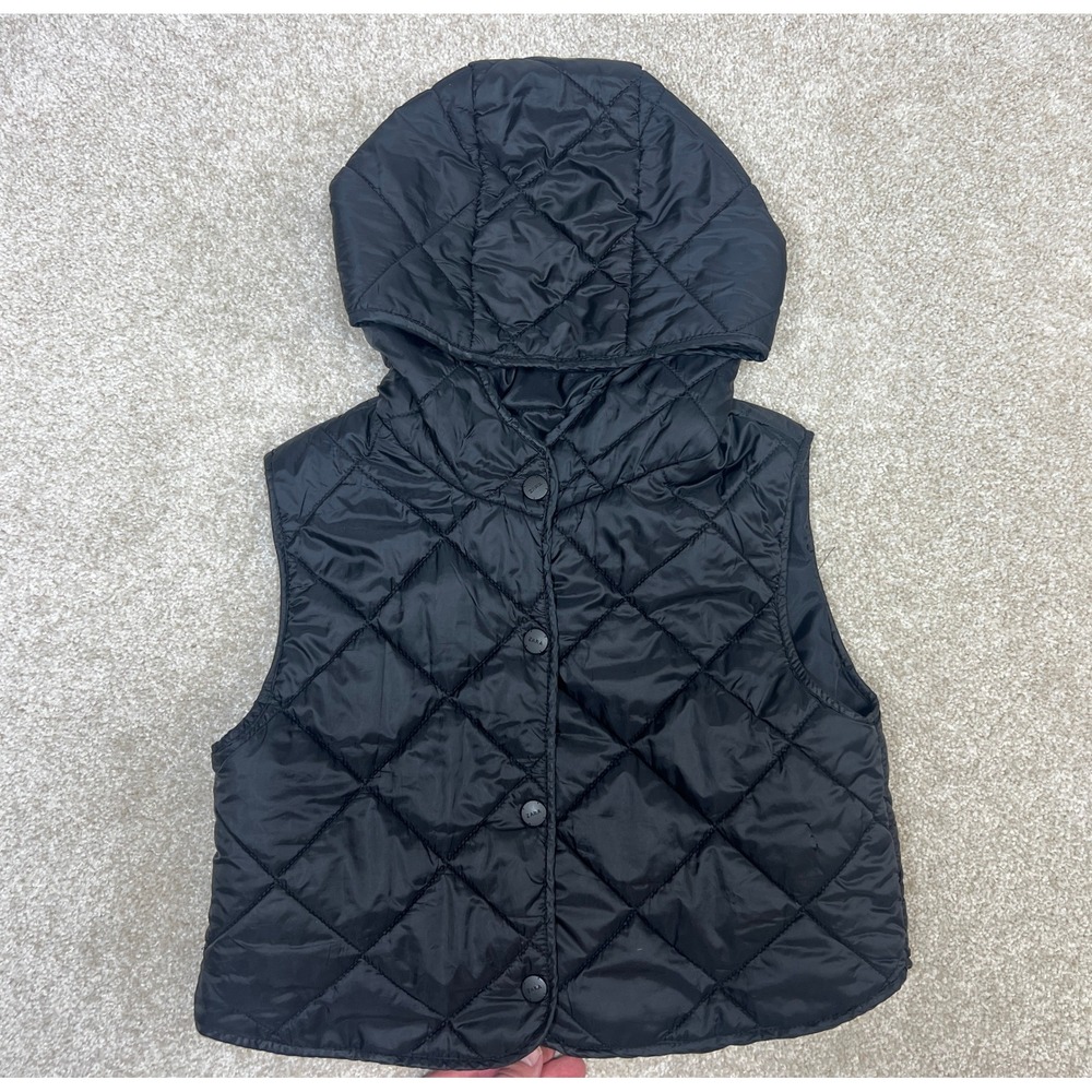 ZARA Quilted Puffer Vest Hooded Black Kids Size 8-9 CM 130 Snap Front